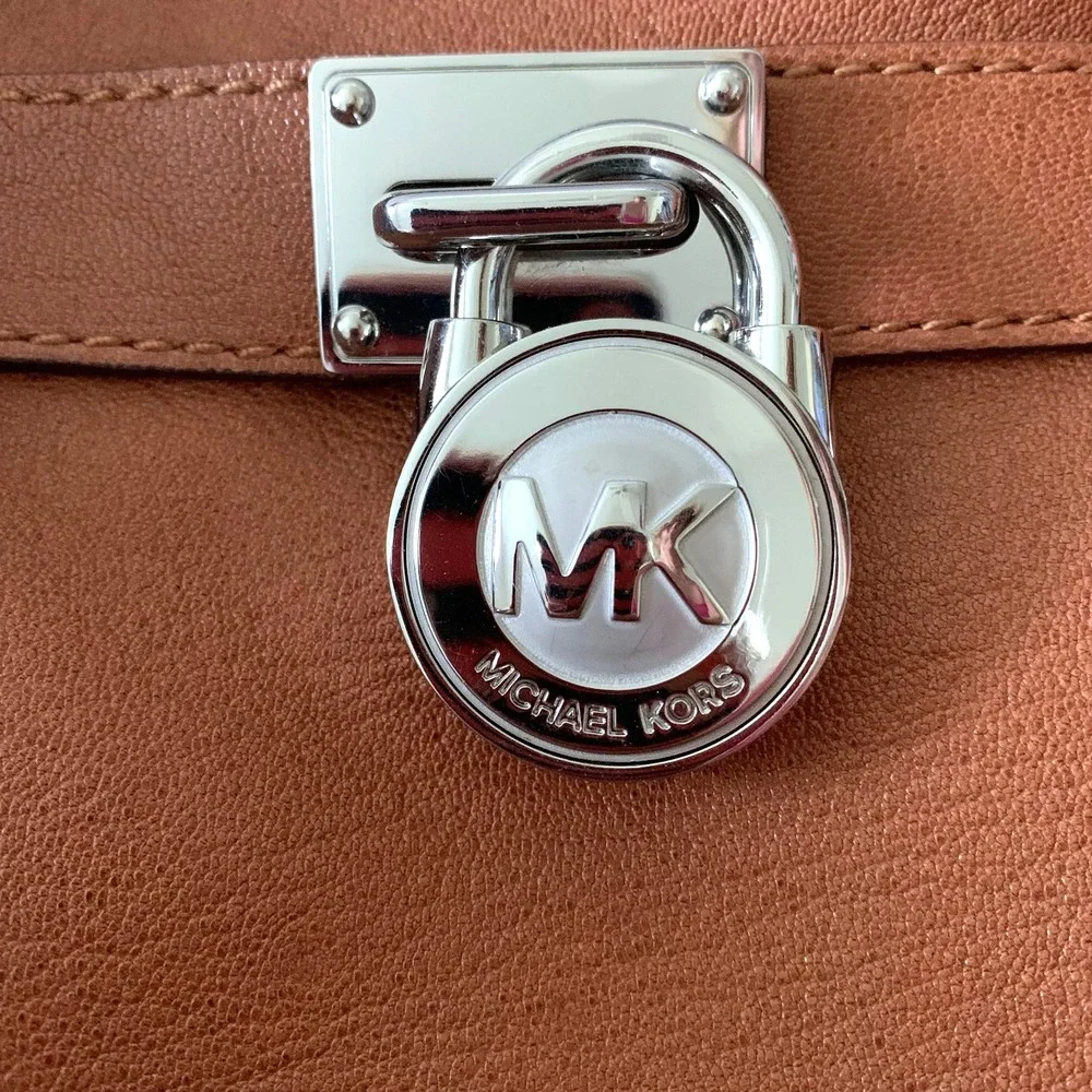 New Michael Kors Leather Hamilton East West Bag Luggage Brown Silver Hardware